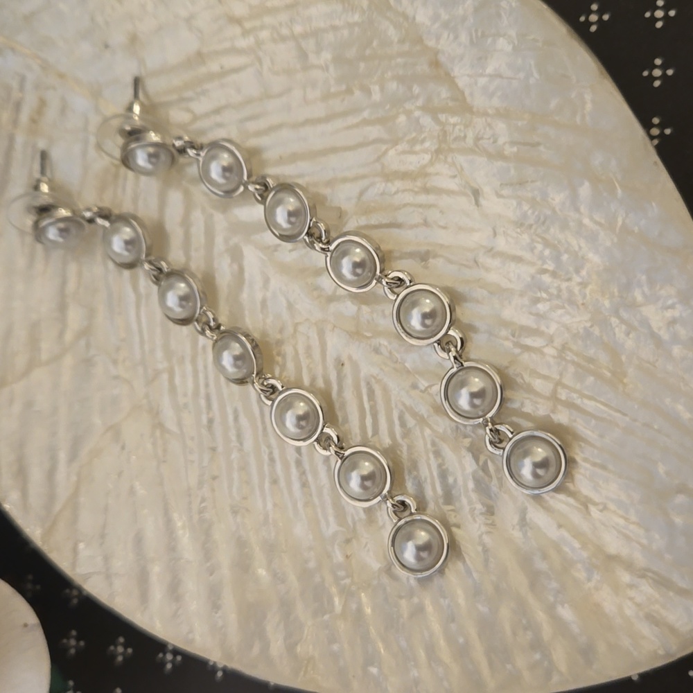 Vintage Bridal style Long Length Drop Pearl Chain Wedding Prom Formal Earrings - Picture 8 of 8